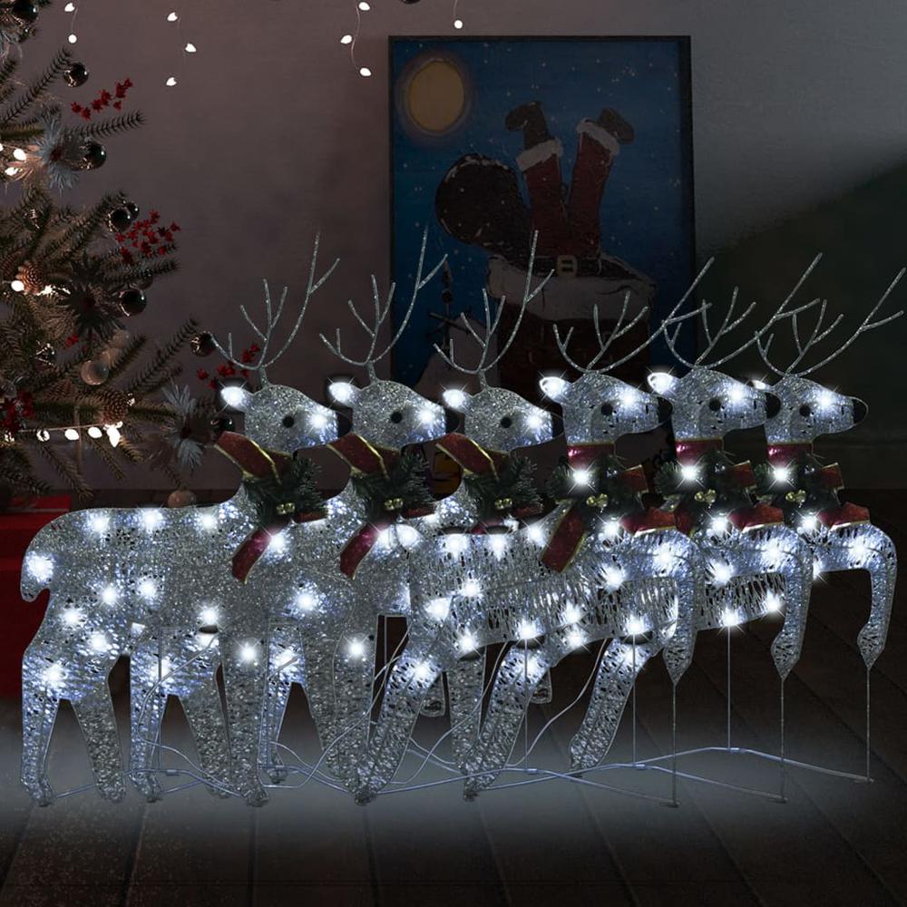 vidaXL Christmas Reindeers 6 pcs Silver 120 LEDs. Picture 1