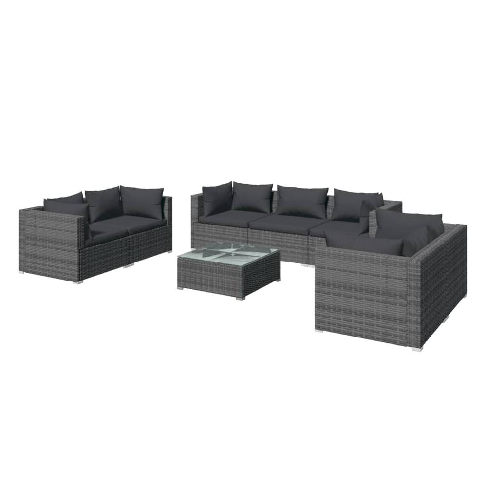 vidaXL 8 Piece Patio Lounge Set with Cushions Poly Rattan Gray, 3102277. Picture 2