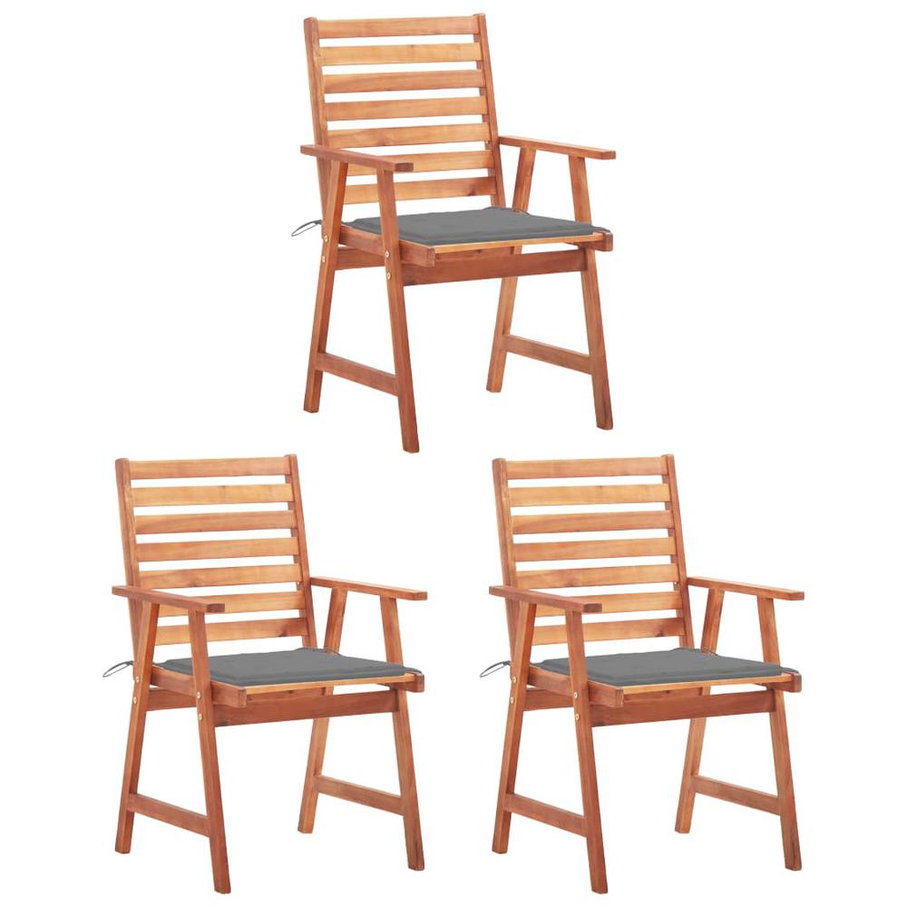 vidaXL Patio Dining Chairs 3 pcs with Cushions Solid Acacia Wood, 3064348. Picture 1