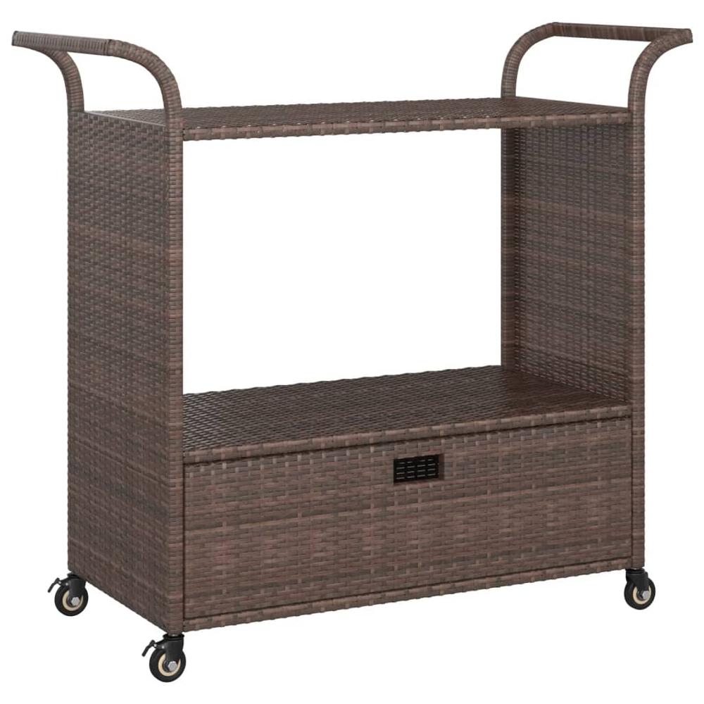 vidaXL Bar Cart with Drawer Brown 39.4"x17.7"x38.2" Poly Rattan. Picture 2
