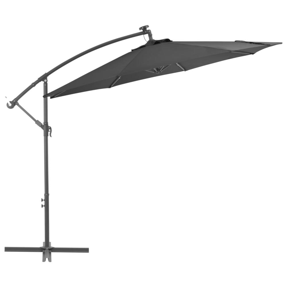 vidaXL Cantilever Umbrella with LED Lights and Steel Pole 118.1" Anthracite. Picture 2