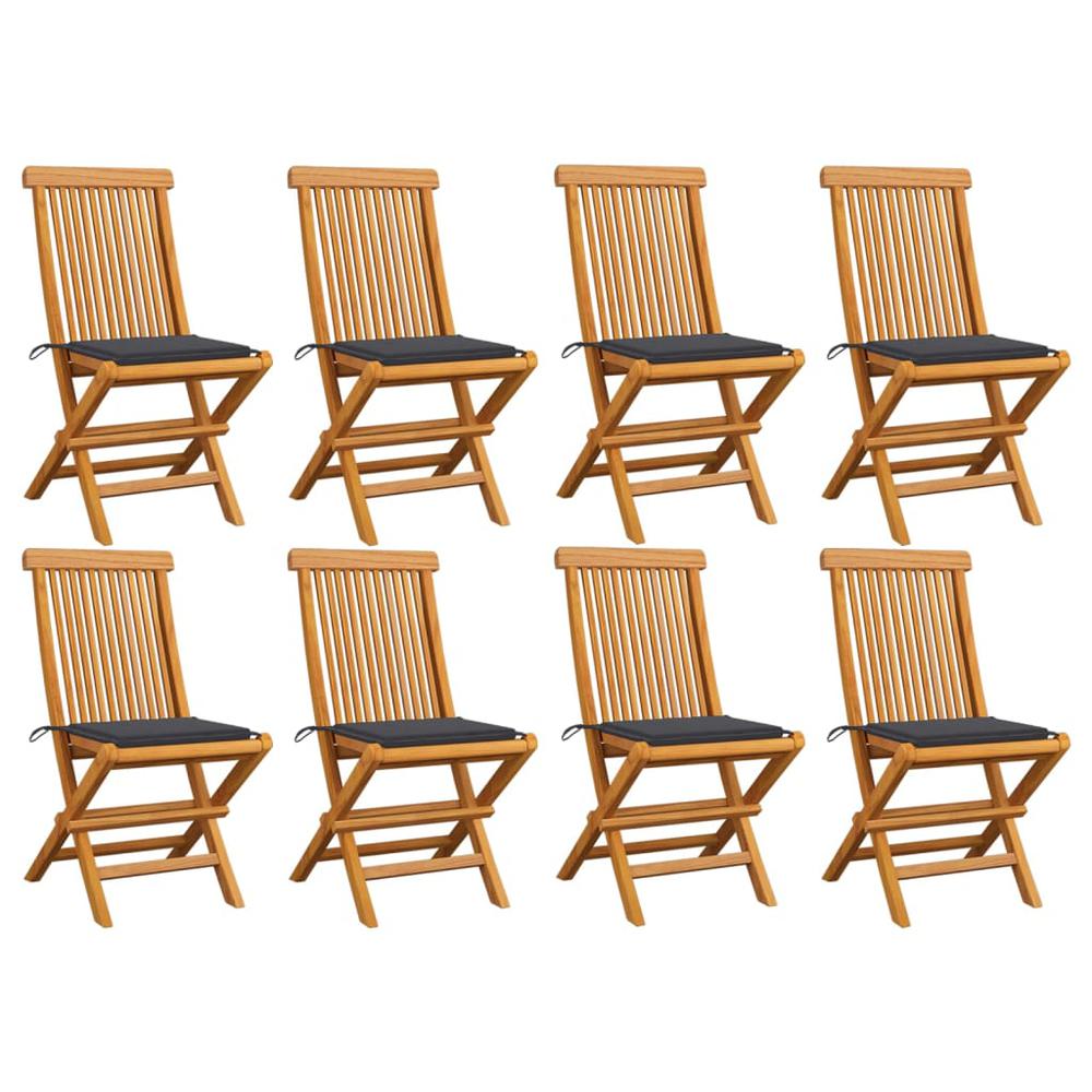 vidaXL Patio Chairs with Anthracite Cushions 8 pcs Solid Teak Wood. Picture 1