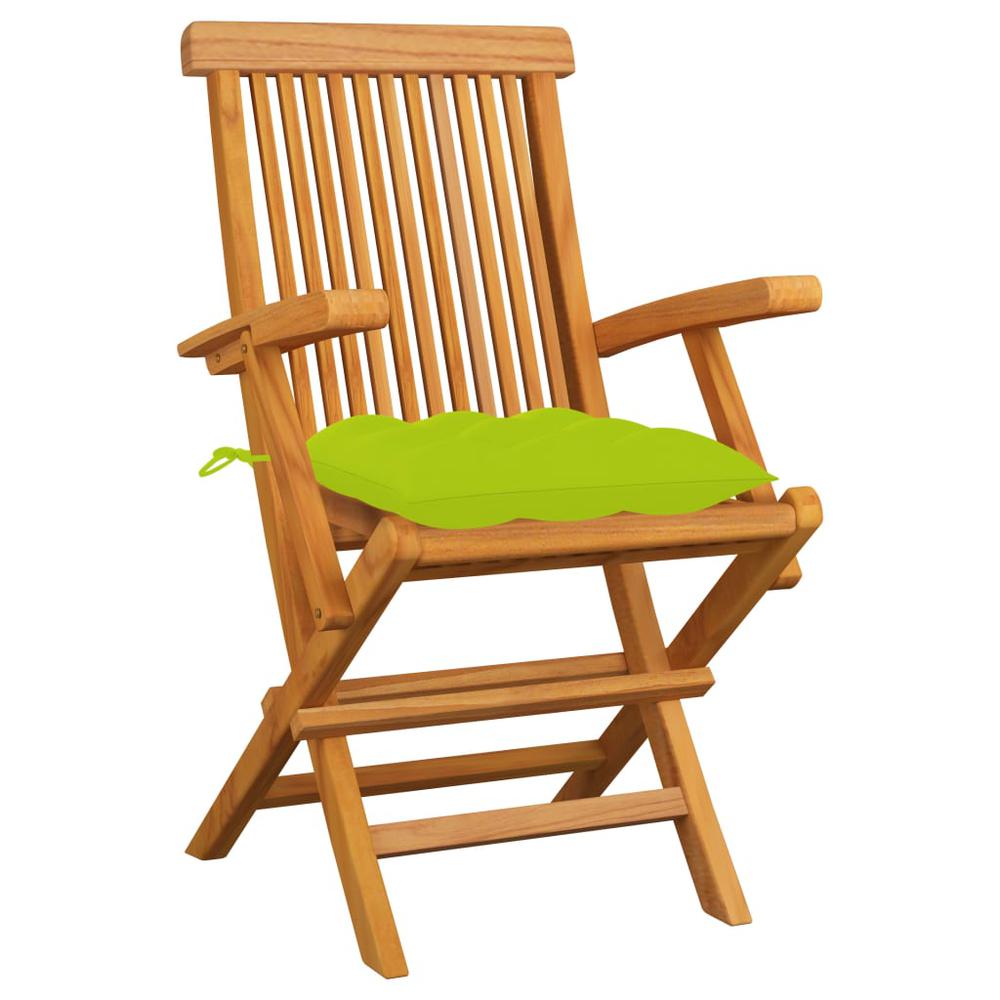 vidaXL Patio Chairs with Bright Green Cushions 3 pcs Solid Teak Wood. Picture 2