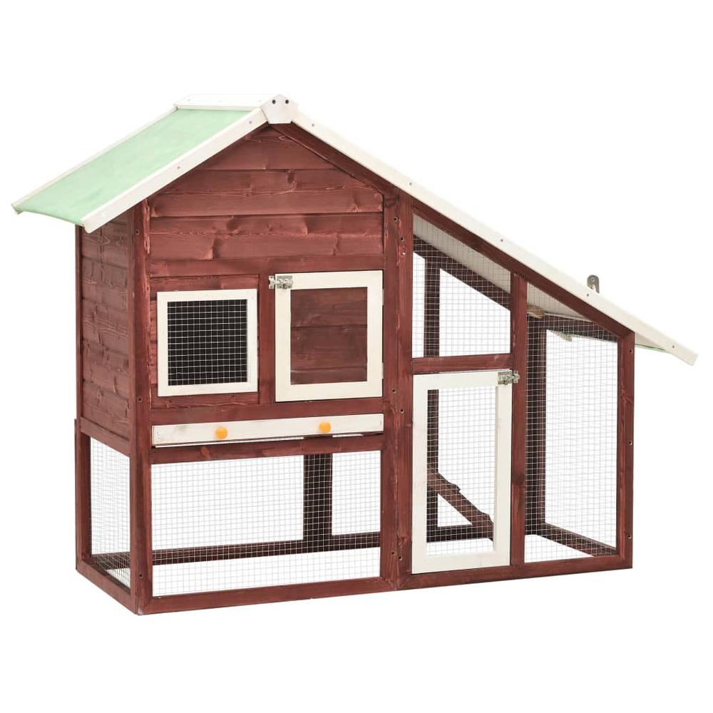 vidaXL Rabbit Hutch Mocha and White 55.1"x24.8"x47.2" Solid Firwood. Picture 1