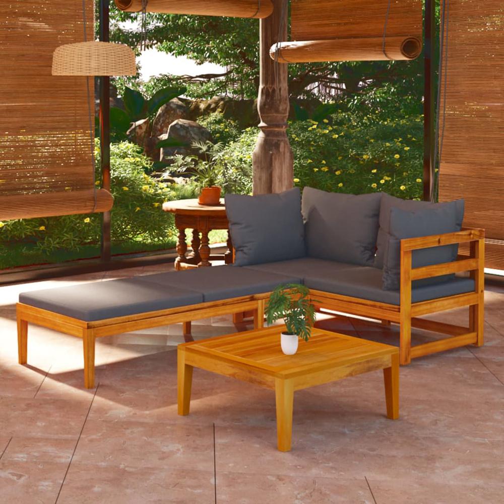 vidaXL 3 Piece Patio Lounge Set with Dark Gray Cushions Acacia Wood, 3087279. Picture 1
