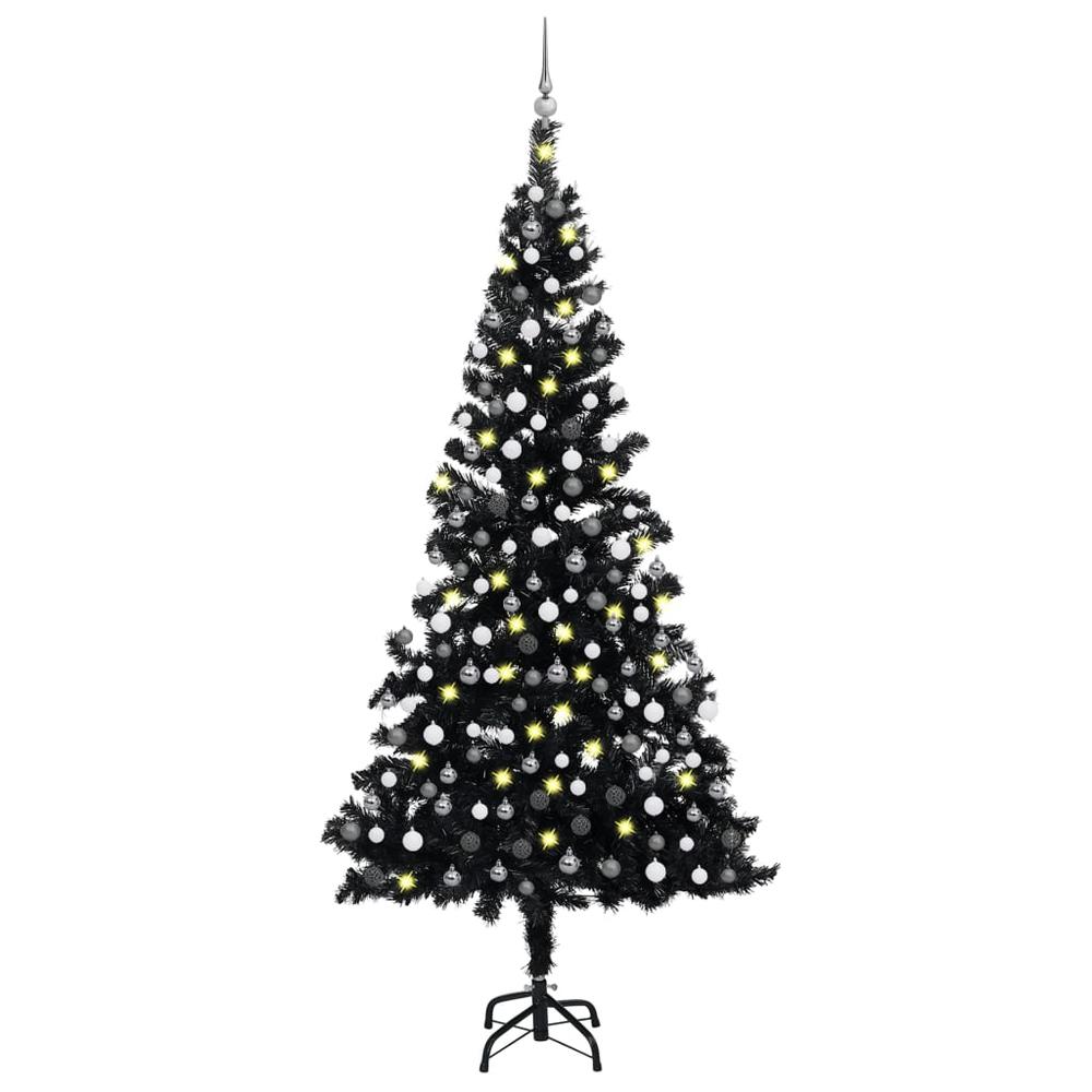 vidaXL Artificial Christmas Tree with LEDs&Ball Set Black 82.7" PVC, 3077677. Picture 1