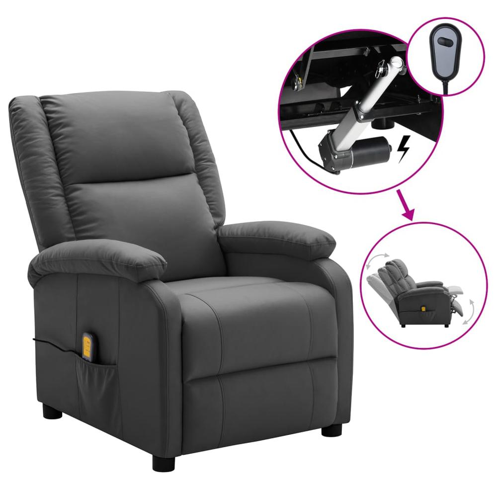 vidaXL Electric Massage Recliner Anthracite Faux Leather. Picture 1