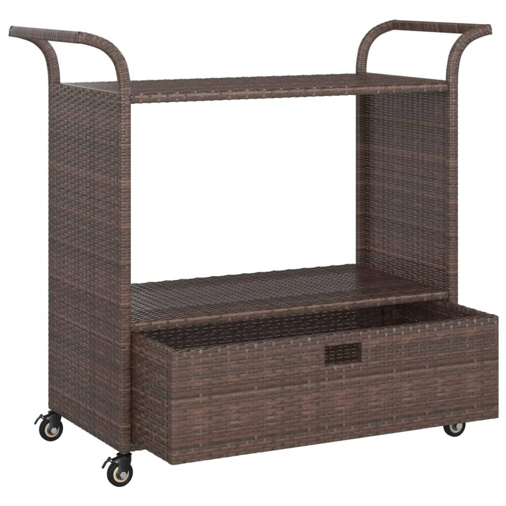 vidaXL Bar Cart with Drawer Brown 39.4"x17.7"x38.2" Poly Rattan. Picture 4