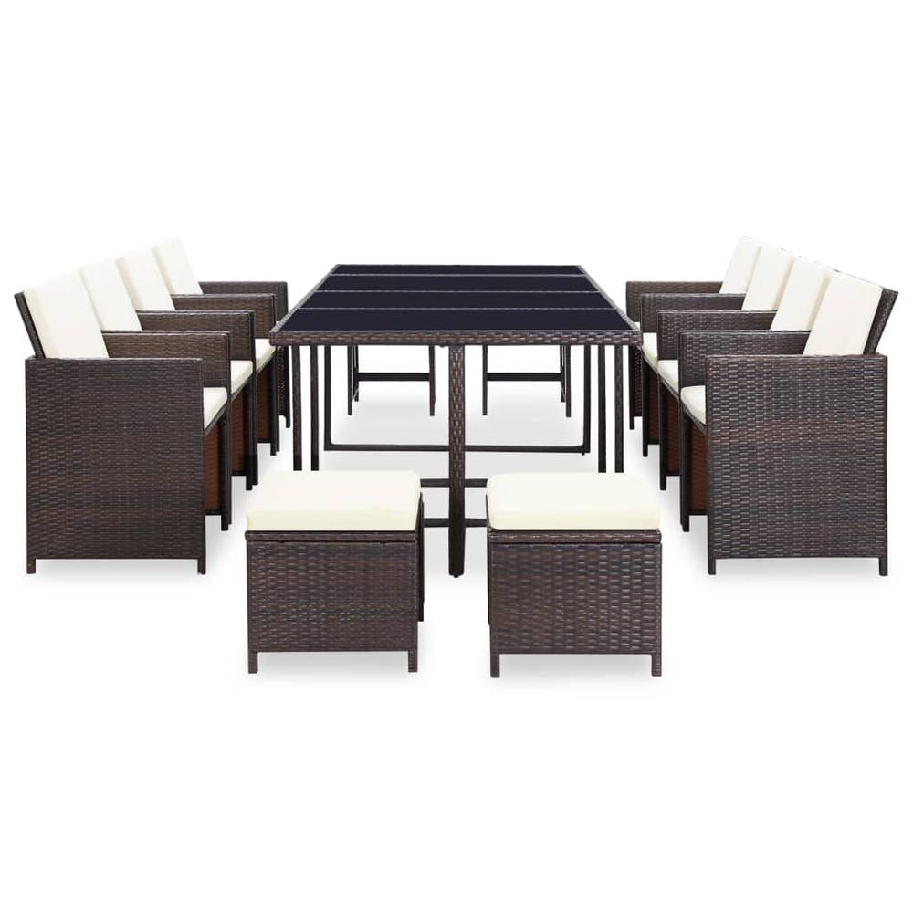 vidaXL 13 Piece Outdoor Dining Set with Cushions Poly Rattan Brown, 42528. Picture 2