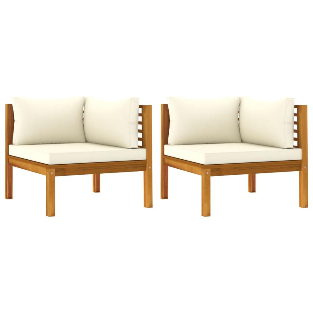 vidaXL Corner Sofas 2 pcs with Cream White Cushions Solid Acacia Wood. Picture 1