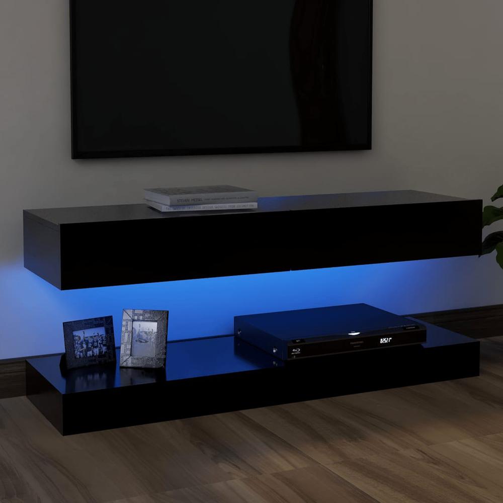 vidaXL TV Cabinet with LED Lights Black 47.2"x13.8". Picture 1