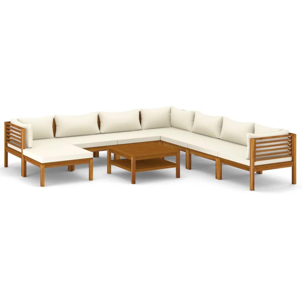 vidaXL 9 Piece Patio Lounge Set with Cream Cushion Solid Acacia Wood, 3086945. Picture 2