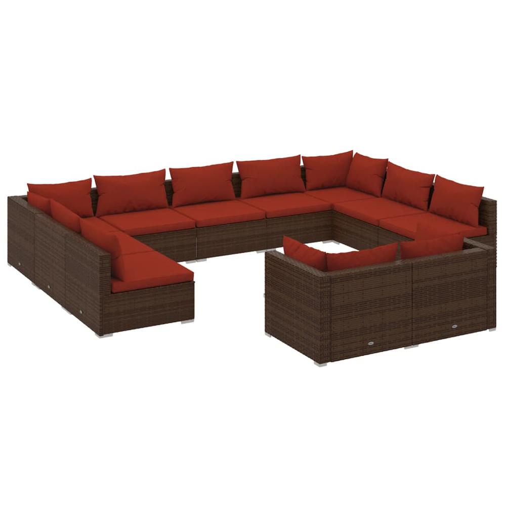 vidaXL 11 Piece Patio Lounge Set with Cushions Brown Poly Rattan, 3102075. Picture 2
