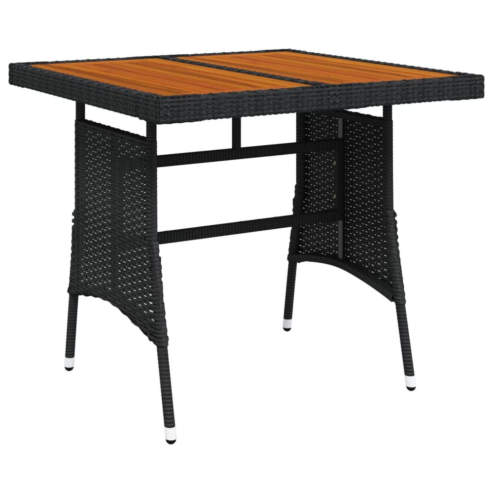 vidaXL Patio Table Black 27.6"x27.6"x28.3" Poly Rattan & Solid Acacia Wood. Picture 2