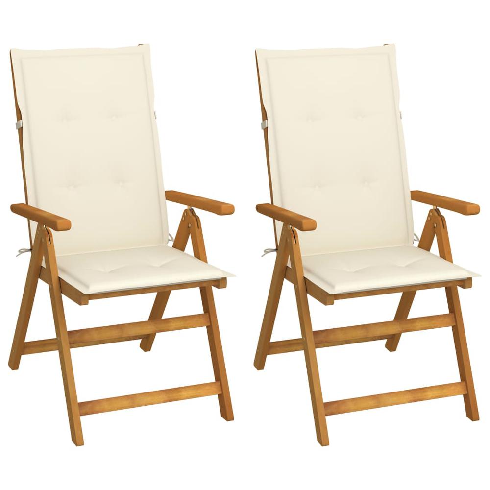 vidaXL Patio Reclining Chairs 2 pcs with Cushions Solid Acacia Wood, 3064061. Picture 1