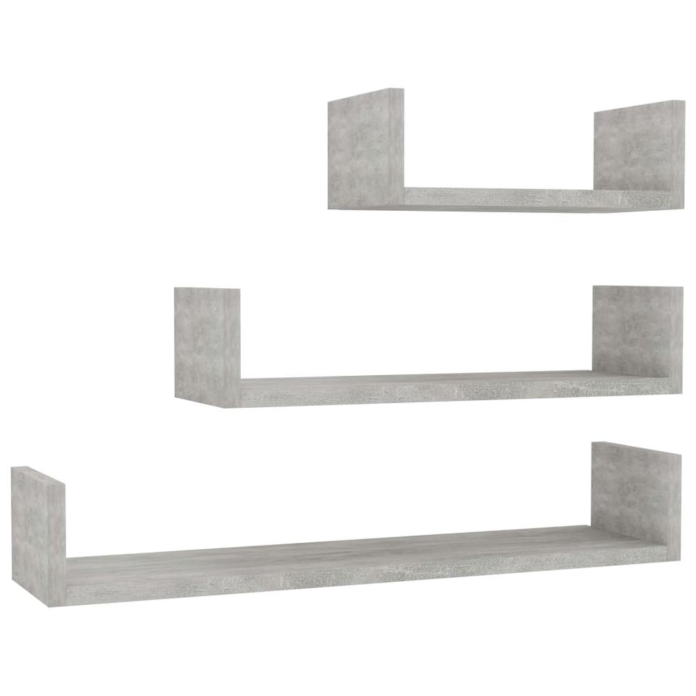 vidaXL Wall Display Shelf 3 pcs Concrete Gray Chipboard, 800202. Picture 2