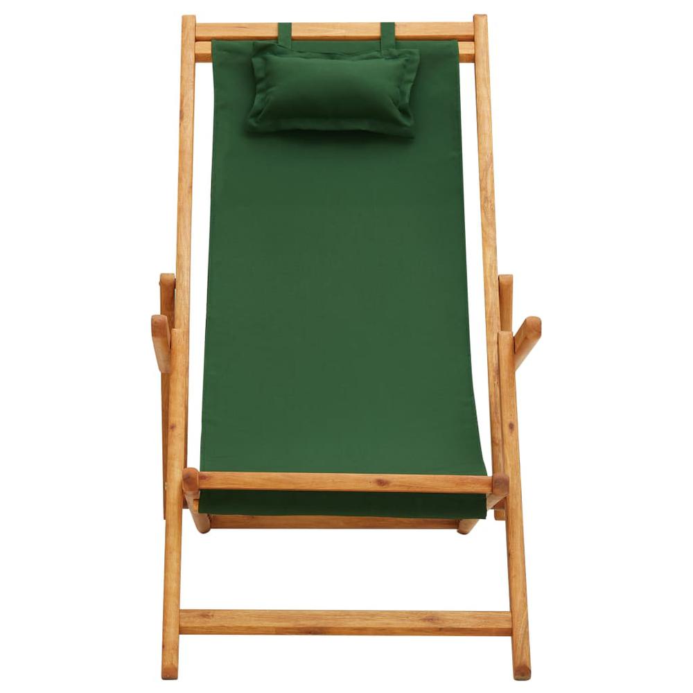 vidaXL Folding Beach Chair Solid Eucalyptus Wood and Fabric Green. Picture 2