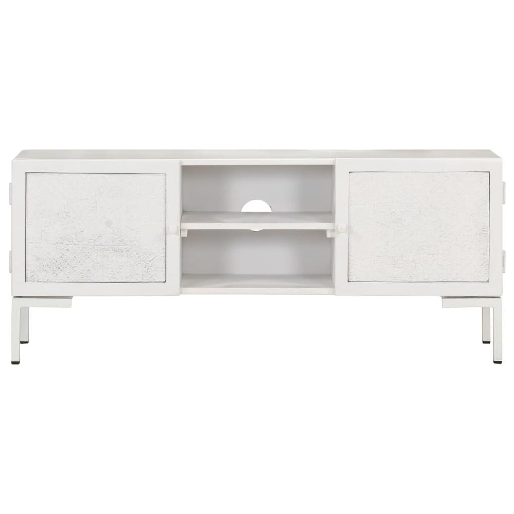 vidaXL TV Cabinet White 45.3"x11.8"x18.1" Solid Mango Wood. Picture 3
