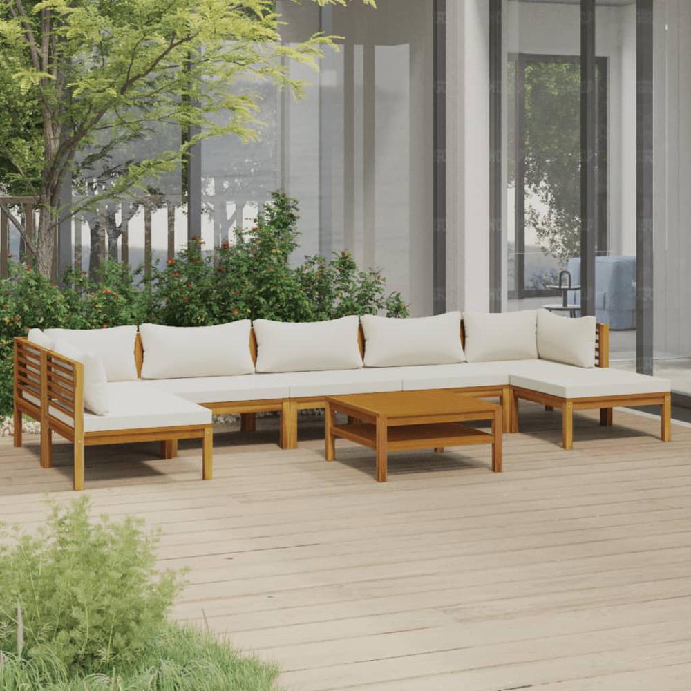 vidaXL 8 Piece Patio Lounge Set with Cream Cushion Solid Acacia Wood, 3086955. Picture 1