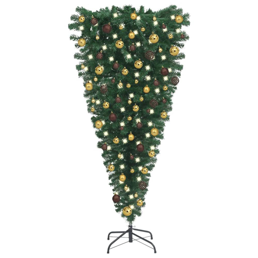 vidaXL Upside-down Artificial Christmas Tree with LEDs&Ball Set 94.5", 3078018. Picture 1