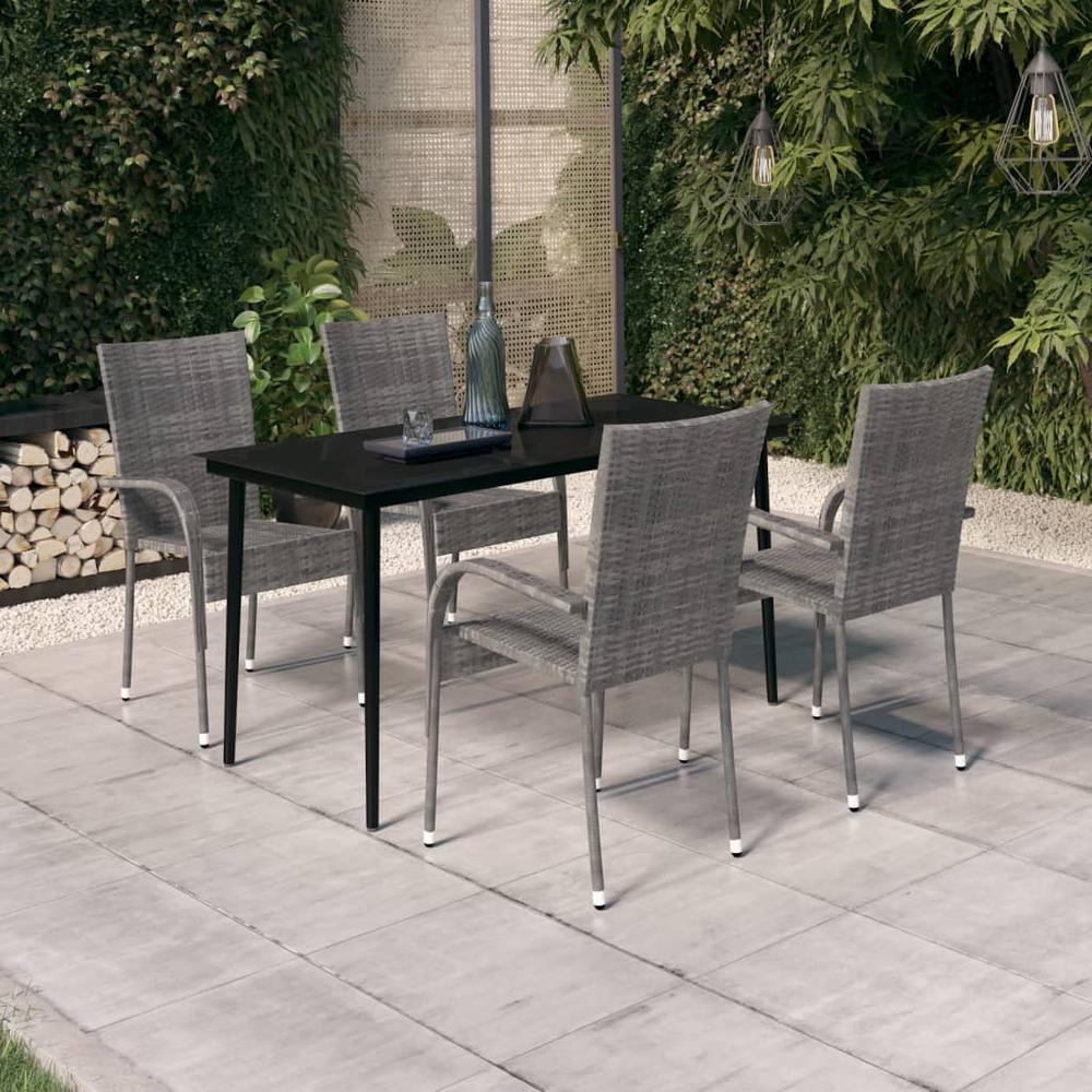 vidaXL 5 Piece Patio Dining Set Gray and Black, 3099409. Picture 1