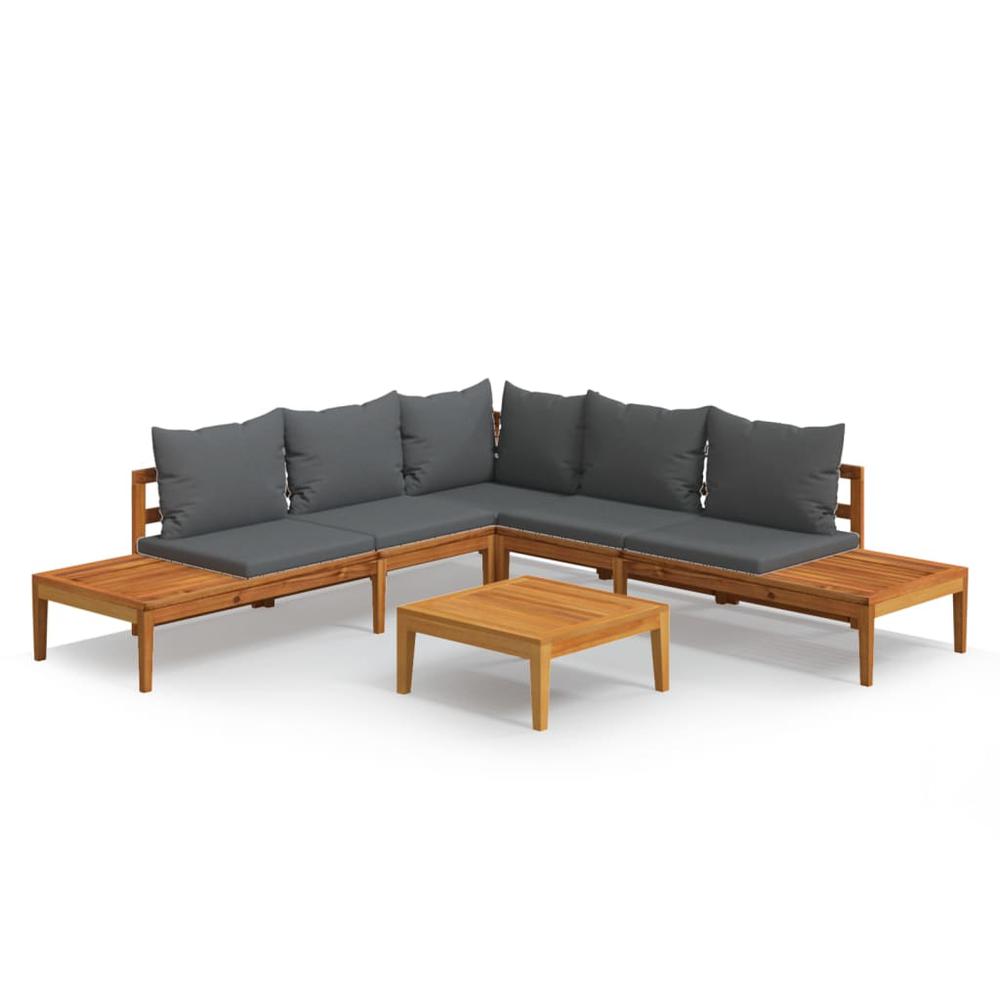 vidaXL 4 Piece Patio Lounge Set with Dark Gray Cushions Acacia Wood, 3087267. Picture 2