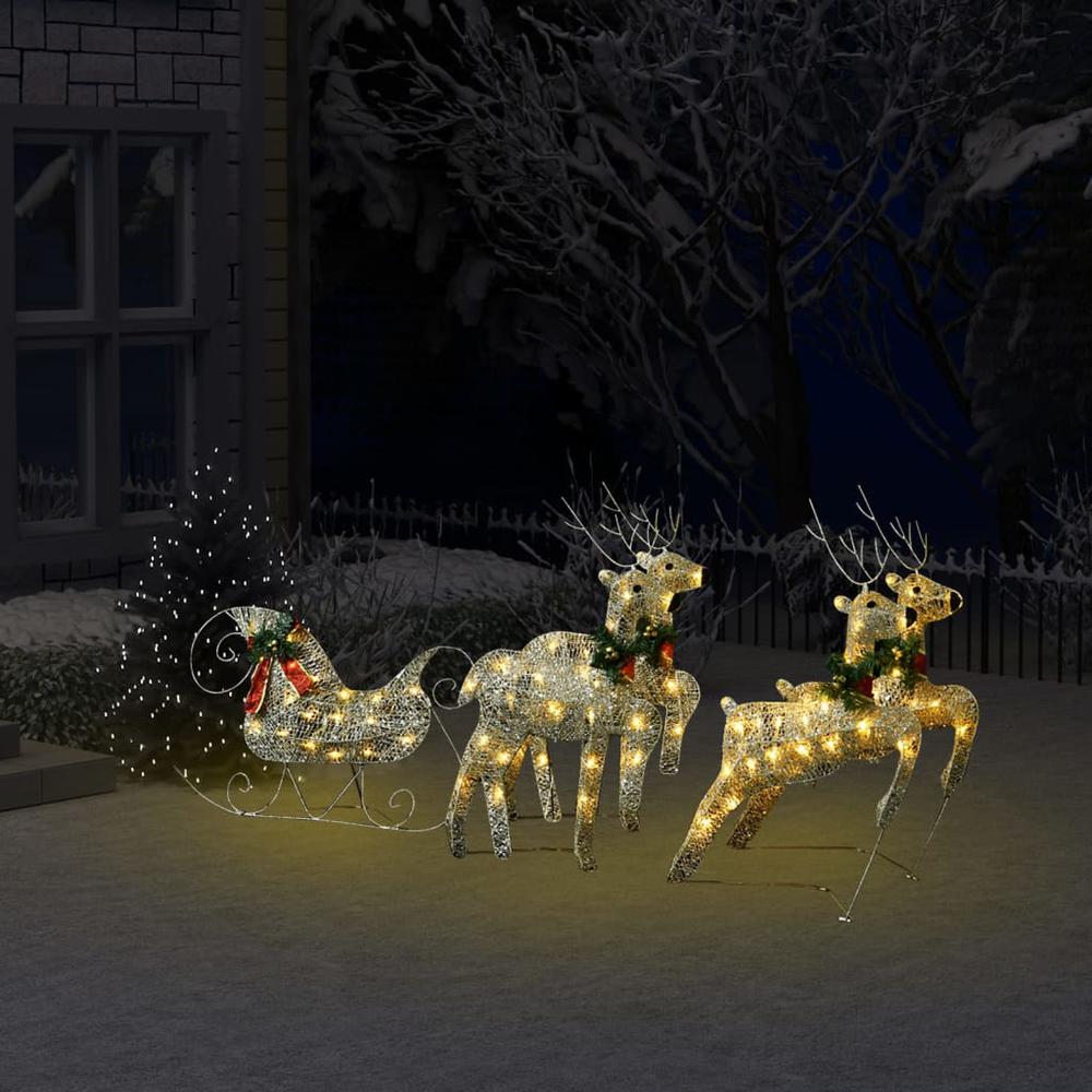 vidaXL Reindeer & Sleigh Christmas Decoration 100 LEDs Outdoor Gold, 329830. Picture 1