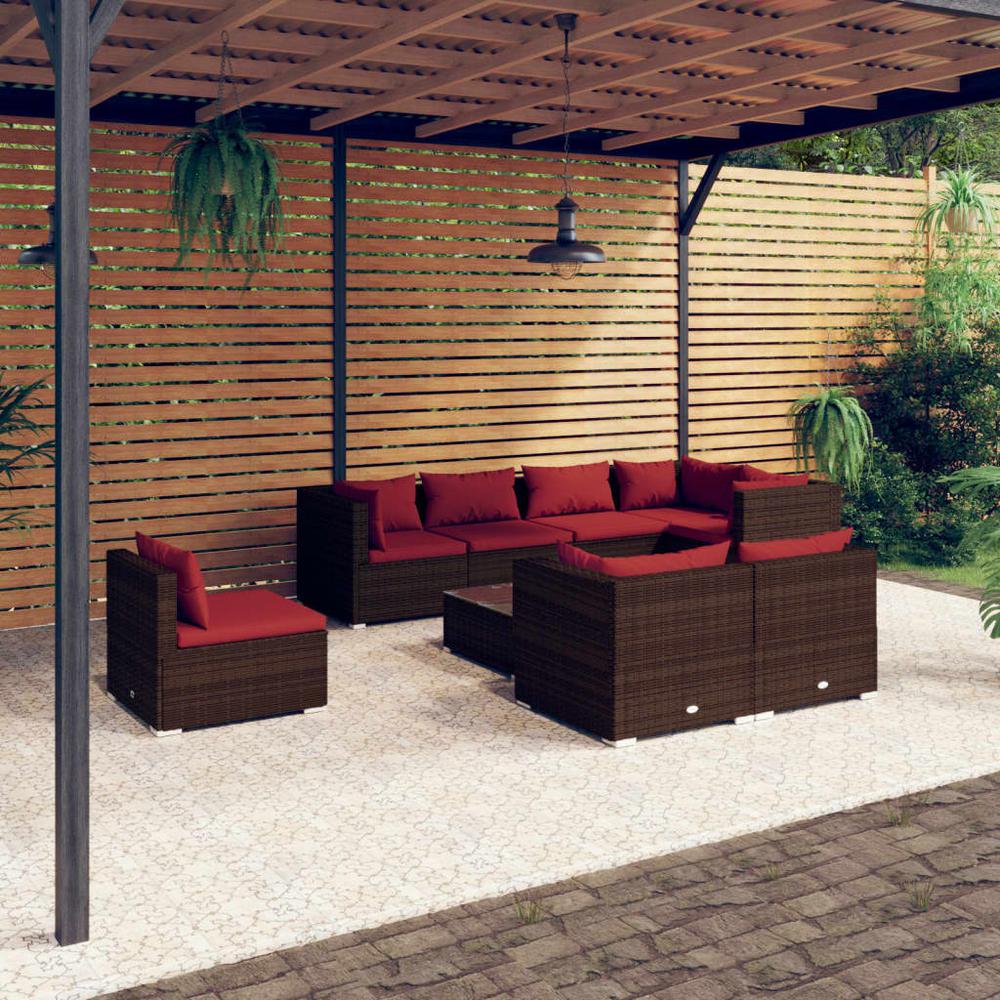 vidaXL 9 Piece Patio Lounge Set with Cushions Poly Rattan Brown, 3102619. Picture 1