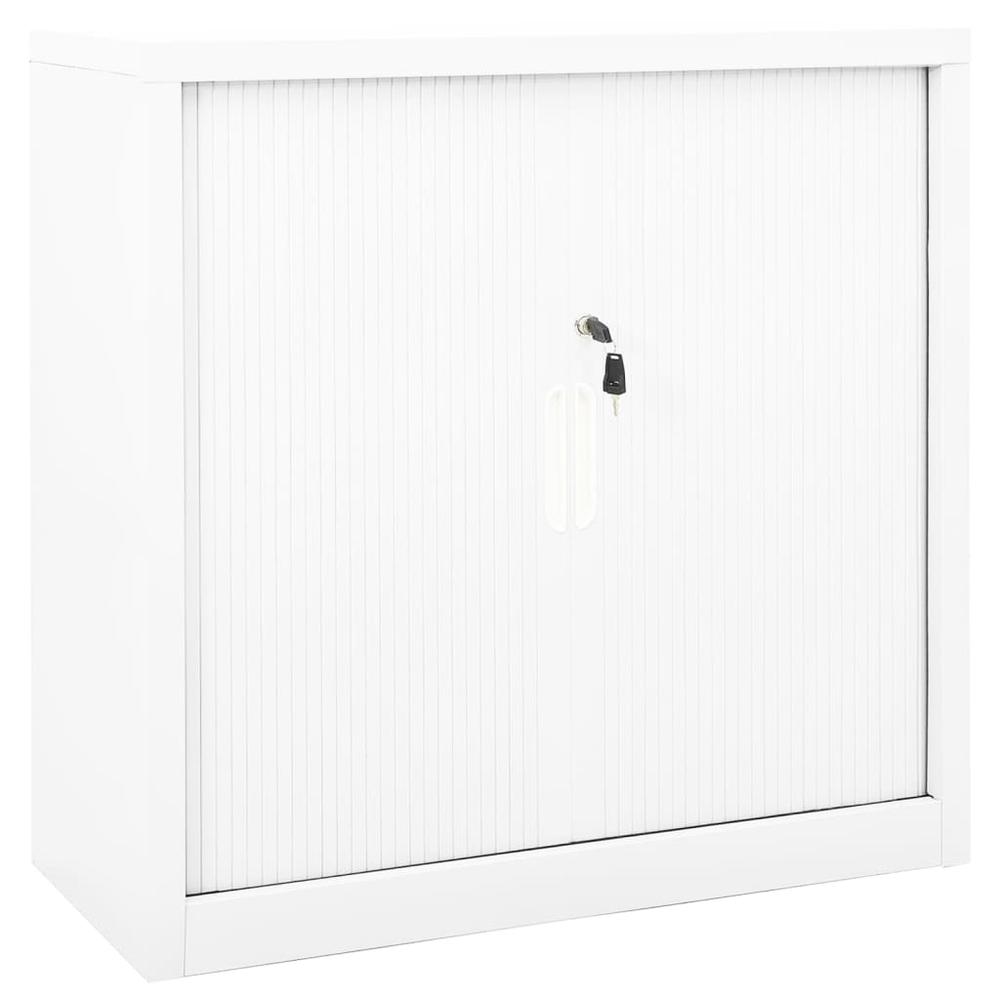 vidaXL Sliding Door Cabinet White 35.4"x15.7"x35.4" Steel, 336429. Picture 1
