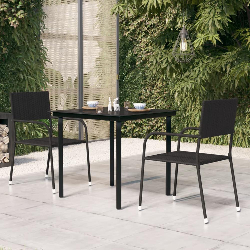 vidaXL Patio Dining Table Black 31.5"x31.5"x29.1" Steel and Glass, 318746. Picture 1