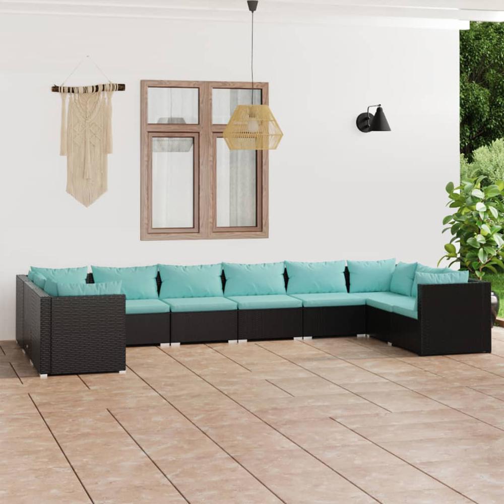 vidaXL 10 Piece Patio Lounge Set with Cushions Poly Rattan Black, 3101985. Picture 1