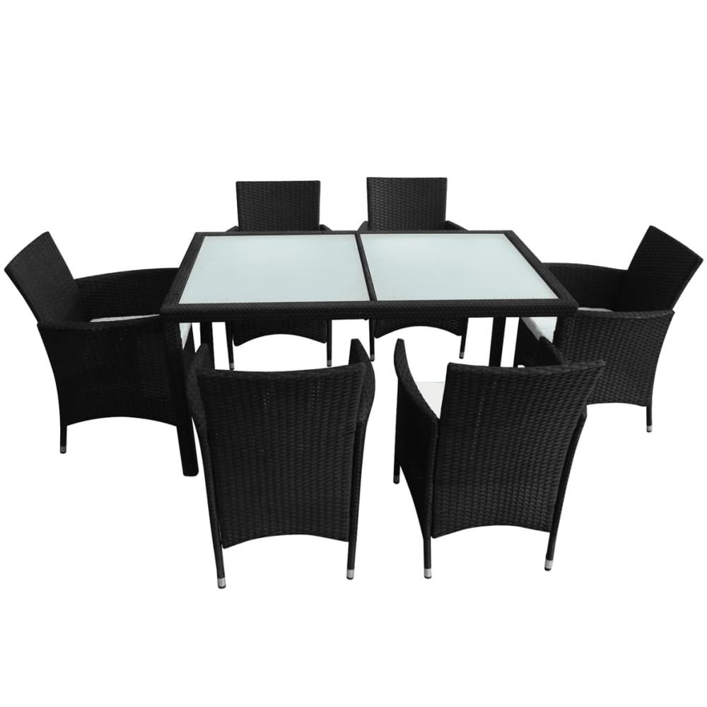 vidaXL 7 Piece Outdoor Dining Set with Cushions Poly Rattan Black, 43120. Picture 3