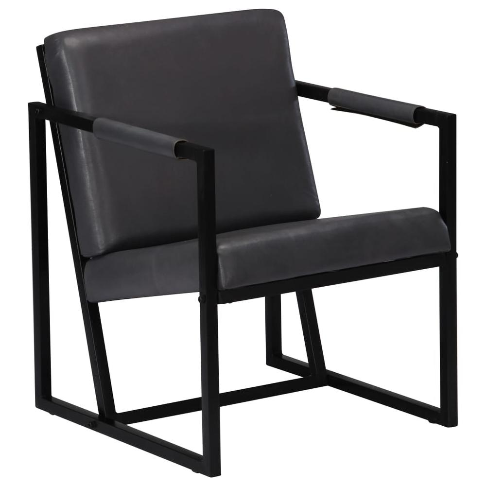 vidaXL Armchair Gray Real Leather. Picture 1