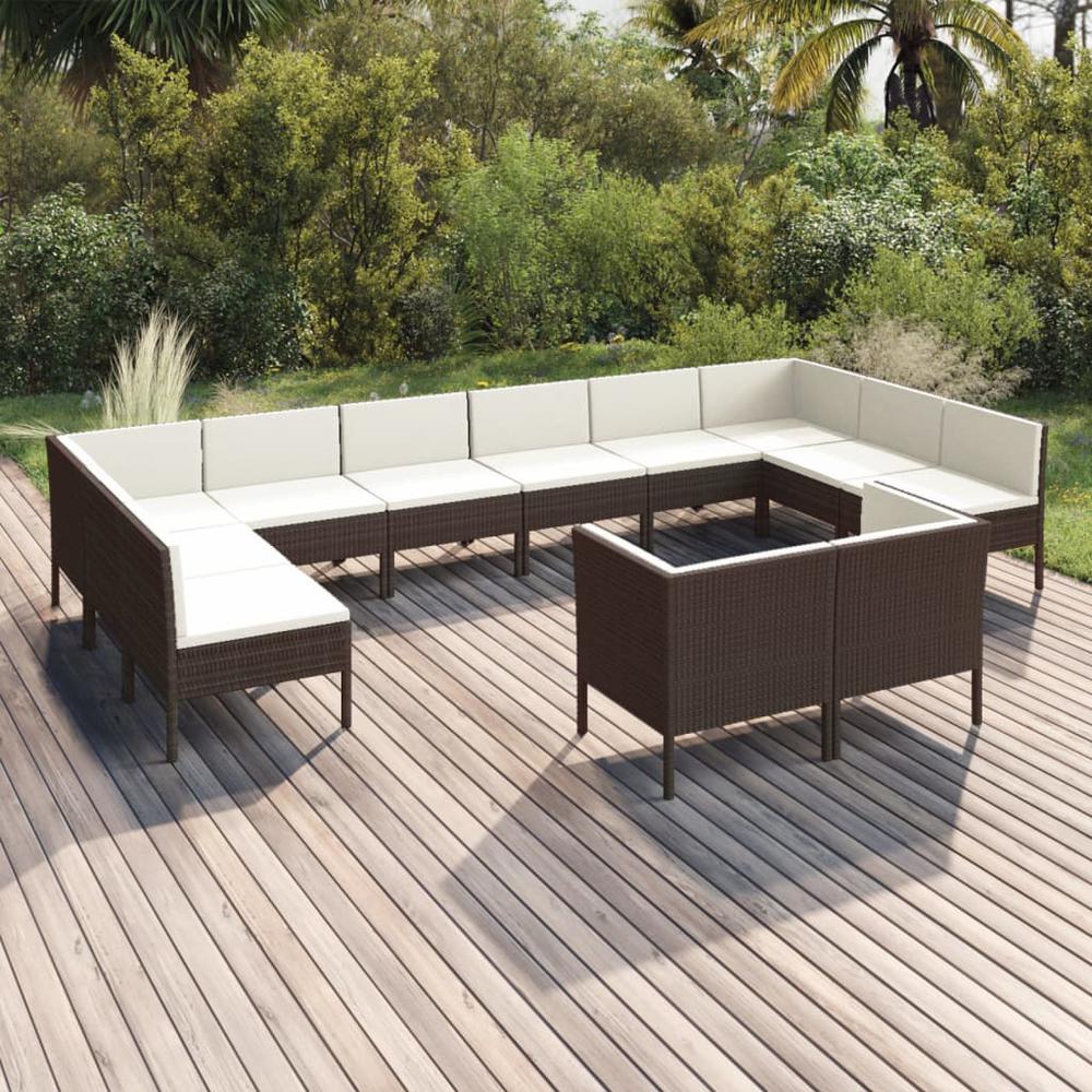vidaXL 12 Piece Patio Lounge Set with Cushions Poly Rattan Brown, 3094623. Picture 1