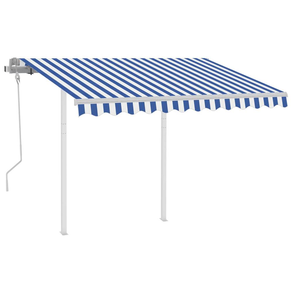 vidaXL Manual Retractable Awning with Posts 9.8'x8.2' Blue and White, 3069896. Picture 2