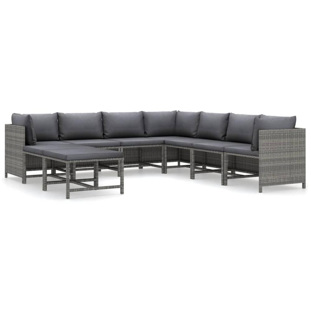vidaXL 9 Piece Patio Lounge Set with Cushions Poly Rattan Gray, 3059773. Picture 2