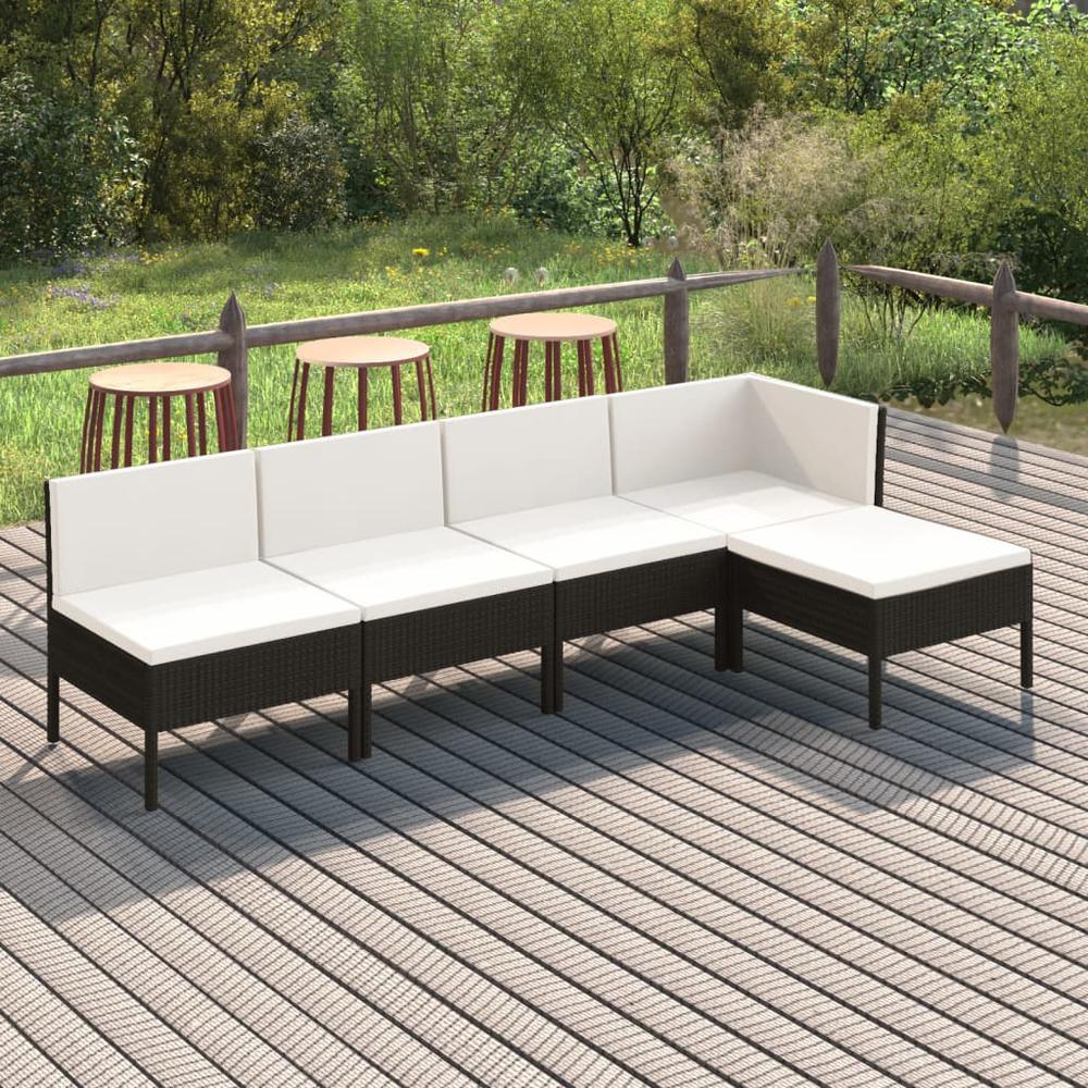vidaXL 5 Piece Patio Lounge Set with Cushions Poly Rattan Black, 3094368. Picture 1