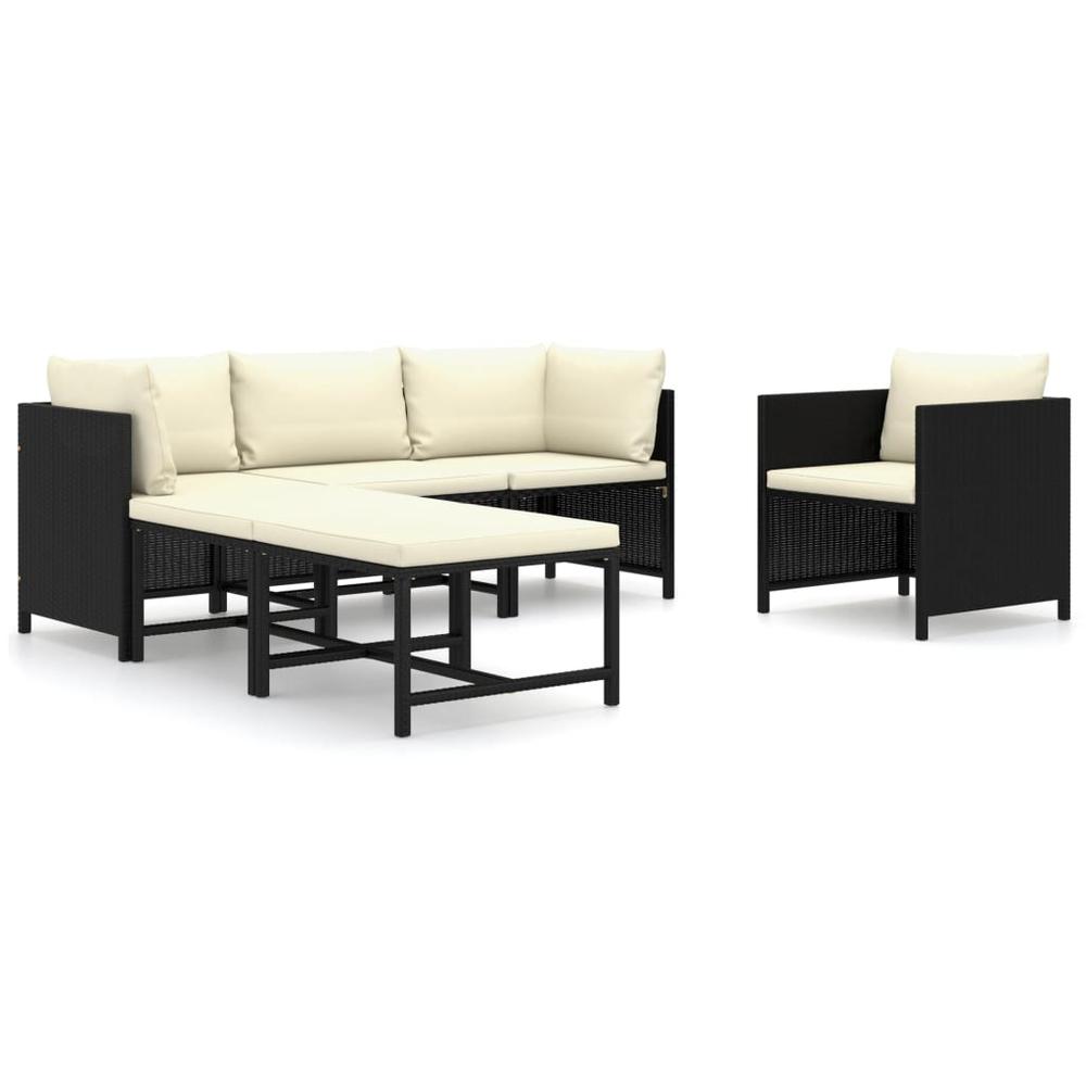 vidaXL 6 Piece Patio Lounge Set with Cushions Poly Rattan Black, 3059783. Picture 2