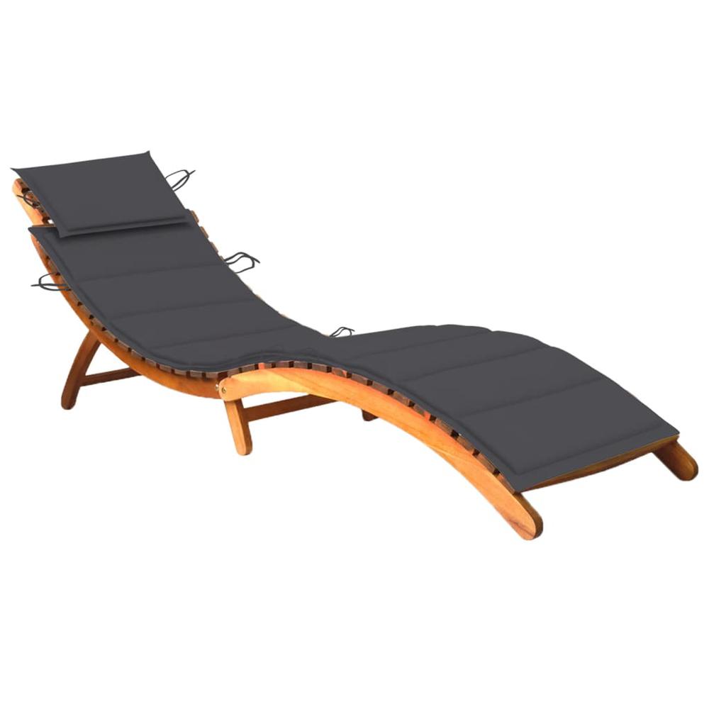 vidaXL Patio Sun Lounger with Cushion Solid Acacia Wood, 3061572. Picture 1