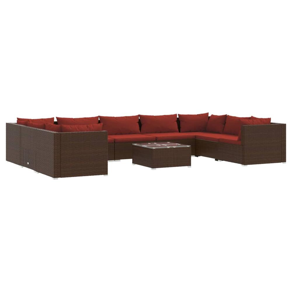vidaXL 10 Piece Patio Lounge Set with Cushions Poly Rattan Brown, 3101979. Picture 2