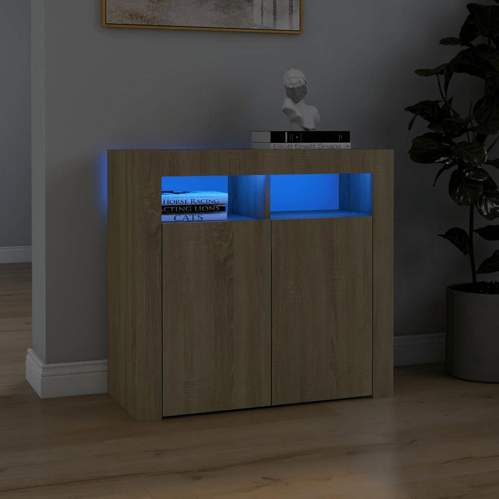 vidaXL Sideboard with LED Lights Sonoma Oak 31.5"x13.8"x29.5". Picture 1