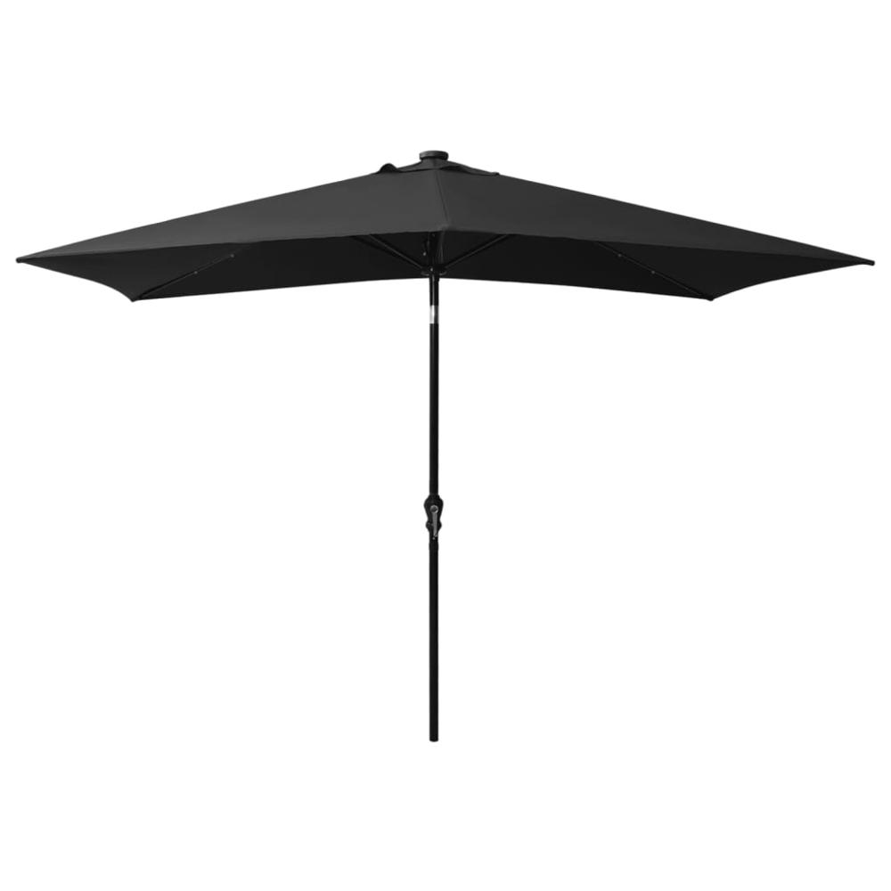 vidaXL Parasol with LEDs and Steel Pole Black 6.6'x9.8'. Picture 3