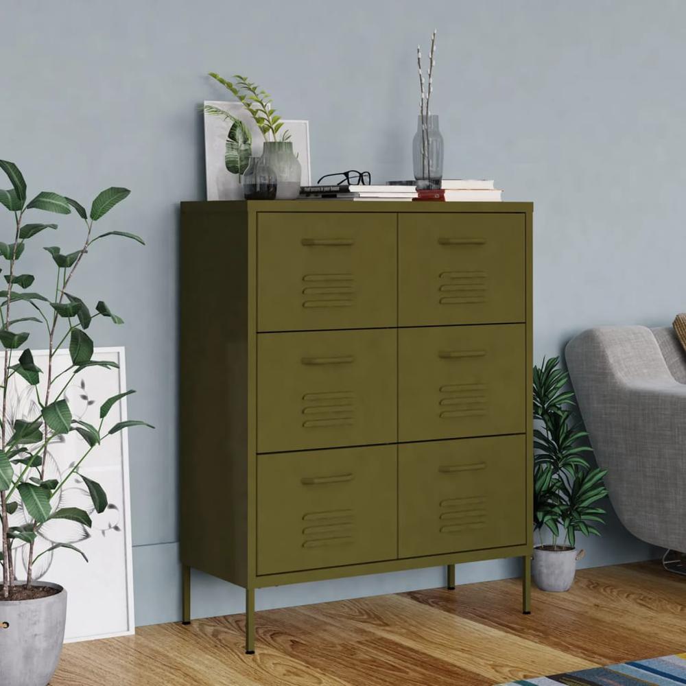 vidaXL Drawer Cabinet Olive Green 31.5"x13.8"x40" Steel. Picture 1