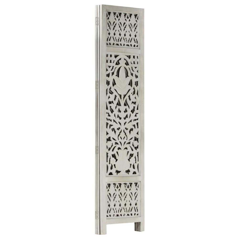 vidaXL Hand Carved 3-Panel Room Divider Gray 47.2"x65" Solid Mango Wood, 285332. Picture 3