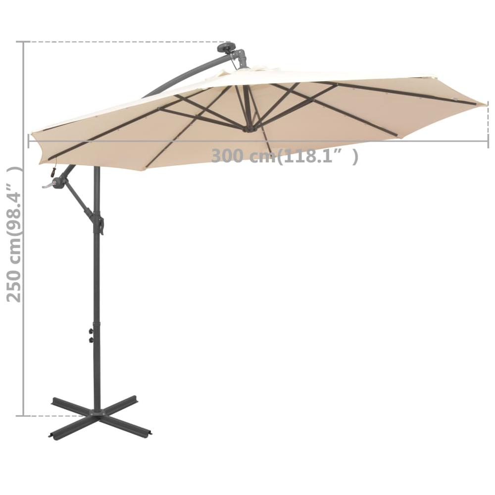 vidaXL Hanging Parasol with LED Lighting 118.1" Sand Metal Pole. Picture 11