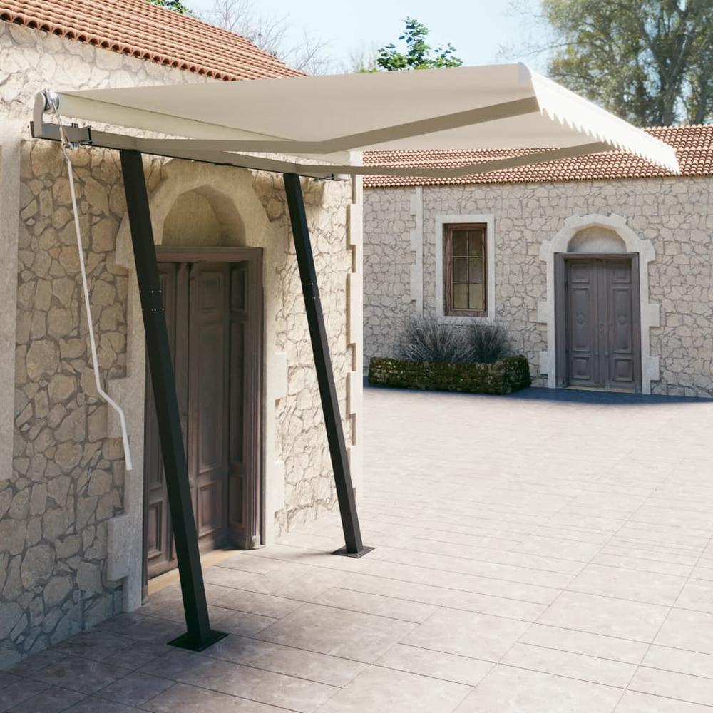 vidaXL Manual Retractable Awning with Posts 9.8'x8.2' Cream, 3070097. Picture 1