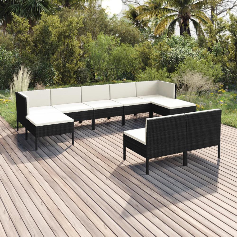 vidaXL 9 Piece Patio Lounge Set with Cushions Poly Rattan Black, 3094548. Picture 1