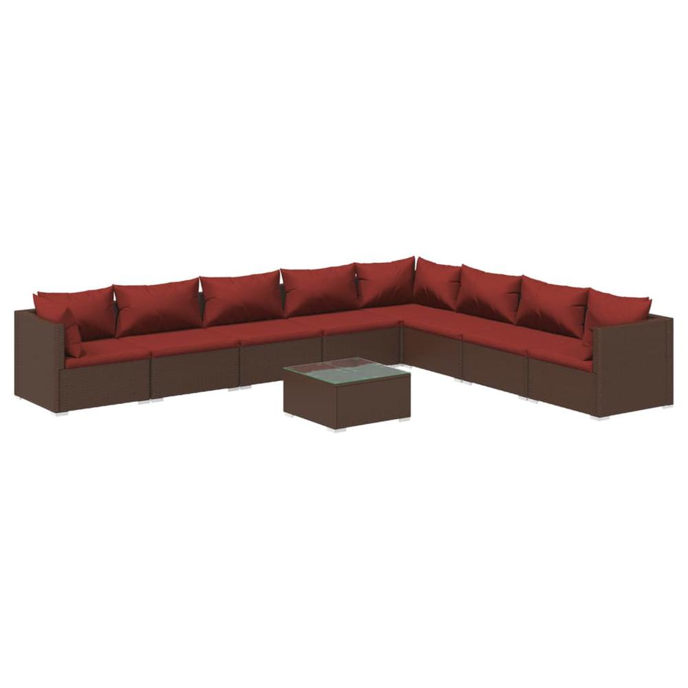vidaXL 9 Piece Patio Lounge Set with Cushions Poly Rattan Brown, 3101779. Picture 2