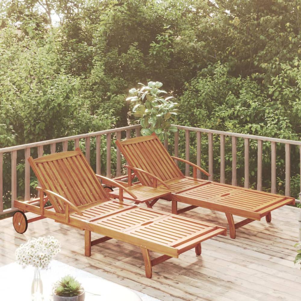 vidaXL 2 Piece Sunlounger Set with Table Solid Wood Acacia. Picture 12