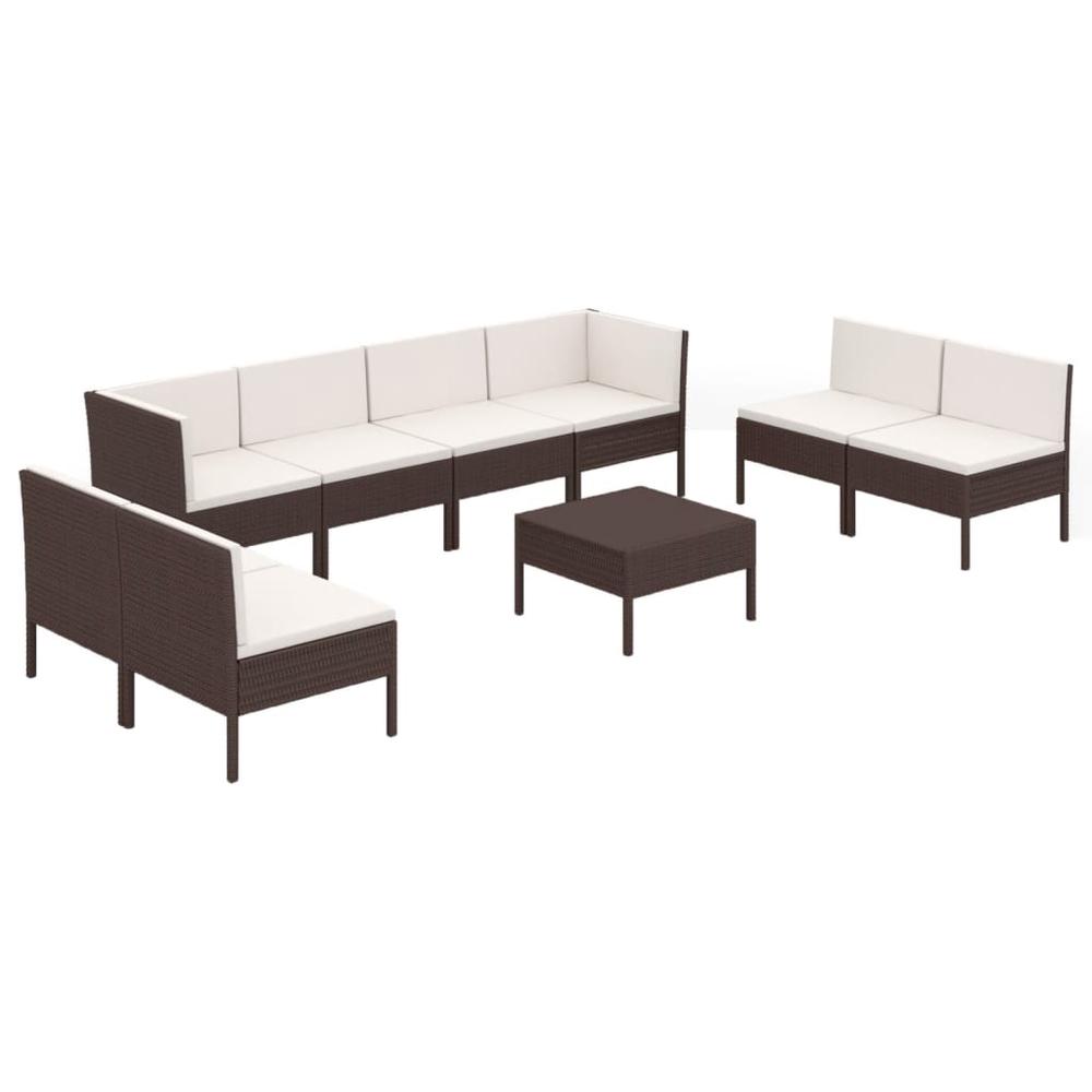 vidaXL 9 Piece Patio Lounge Set with Cushions Poly Rattan Brown, 3094359. Picture 2